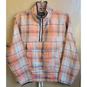Bonobos Jacket Mens Medium Rust Plaid Linen‎ Anorak Pullover Lightweight NWOT
